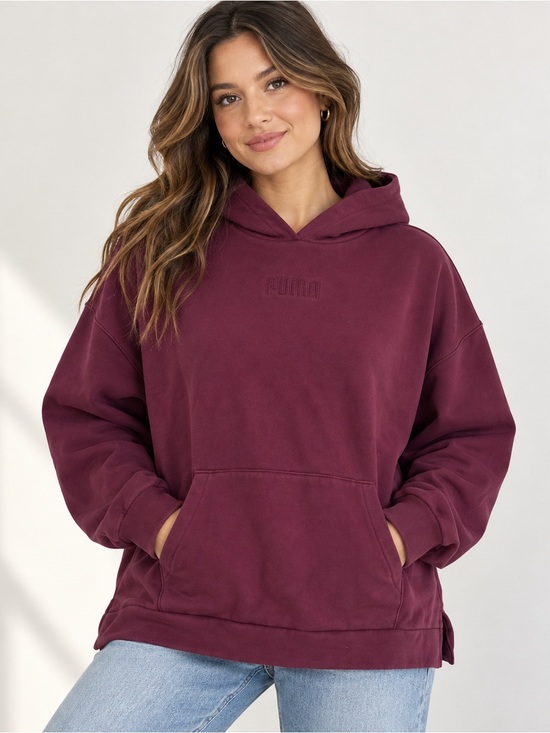 Puma Tops - PUMA Women’s XL Burgundy Oversized Pullover Hoodie Tonal Logo Kangaroo Pocket